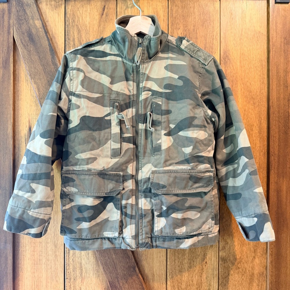 Gap Kids Camo Field Jacket Boys Medium 8 Green Camouflage Utility Military Coat